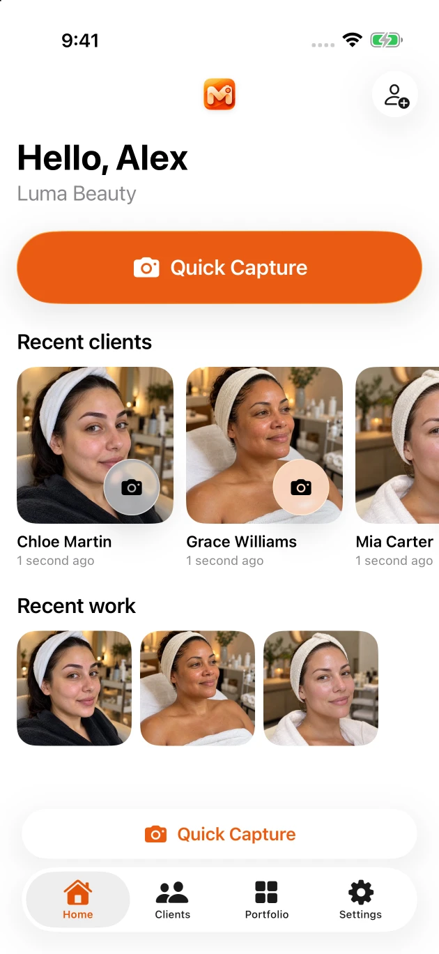 Beauty studio — Actual app · AI-generated example content