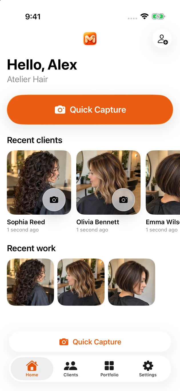 Hair salon — Actual app · AI-generated example content